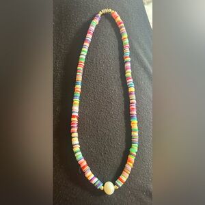 Colorful Heishi Bead and Pearl Necklace - 16 inch